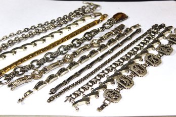 Lot Of 12 Vintage Silver Tone Link Bracelets