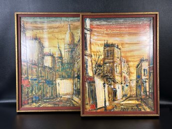 *A Beautiful Pair Of Abstract Paris Street Scenes, Signed & Dated, 1970