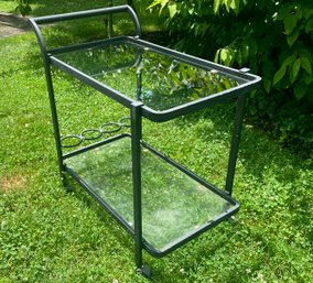 Metal And Glass Rolling Outdoor Bar Cart
