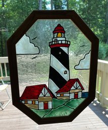 Framed Painted Glass Lighthouse