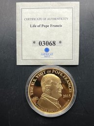 Life Of Pope Francis Layered In 24k Gold Commemorative Coin W/COA