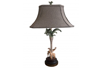 African Giraffe Palm Table Lamp With Boucle Shade