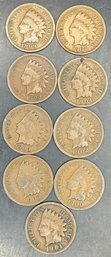 9 Indian Head Pennies 1899, 1900, 1901, 1902, 1903, 1904, 1905, 1906, 1907