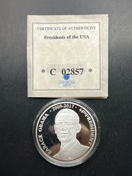 Presidents Of The USA Barack Obama Silver Plated Commemorative Coin W/COA