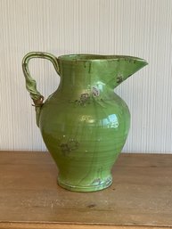 Huge Green Ceramic Distressed Pitcher Fortunata Italy