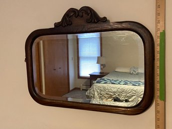 Vintage Wood Oak Framed Beveled Mirror 22x16.5'