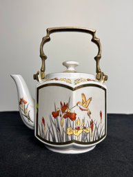 Golden Brocade Japanese Tea Pot With Hummingbirds And Gold Accents