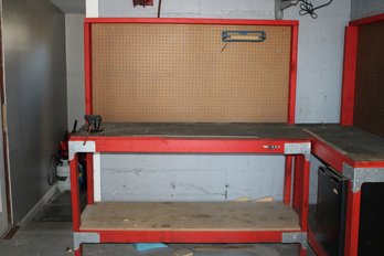 Quality Work Bench With Cummins Bench Vise And Peg Board Back