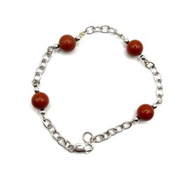 Sterling Silver Golden Sunstone Beaded Chain Bracelet