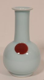 BABY BLUE PORCELAIN VASE WITH A BIG RED DOT