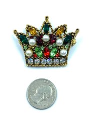 Vintage Colorful Crown Brooch