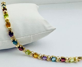 GORGEOUS 14K GOLD MULTI PEAR SHAPED GEMSTONE BRACELET