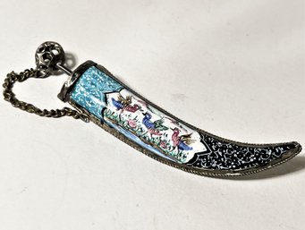 Vintage Persian Enamel On Copper Set In Silver Sword In Sheath Brooch