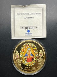 Ava Maria Proof Layered N 24k Gold W/padprint And Swarovski Crystal Commemorative Coin W/COA