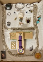 Simple Collection Of Jewelry Lot - Watch, Rings, Pendants, Ear Rings, Bracelet, Very Long Necklaces & More.