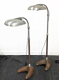 A Pair Of Amazing Vintage Streamline Deco Standing Pharmacy Lamps