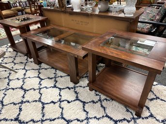 3 Pc. Modern Wood And Glass Coffee Table And Two End Tables