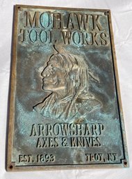 Rare Original MOHAWK TOOL WORKS 16' Solid Bronze Advertising Plaque- VERY Heavy