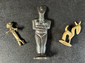 A Wonderful Grouping Of Little Metal Figures: Cycladic Female, Pendant & Animal