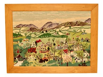 Generational Framed Picturesque Village Needlepoint  Tapestry