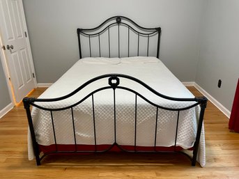 Black Iron Queen Bed With Floral Medallion Details