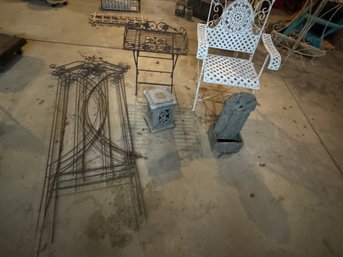 OUTDOOR METAL CHAIR , TABLE, AND PLANTERS