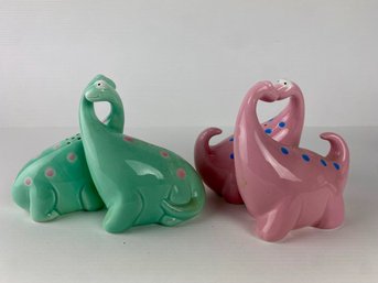 Pink And Green Necking Dinosaurs Salt & Pepper Shaker Sets (2)