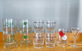 Vintage Country Club Glasses- Six 1958 Mill River, Four 1977 Brooklawn, One Seaview & Spalding Hole In One