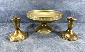 Sterling Weighted Candle Holders By Duchin & Metal Centerpiece Bowl By Manning Quality Bowman, Meriden CT