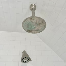 A Set Of Waterworks  Polished Nickel Rainwater Shower Head And Shower Head