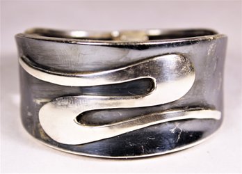 Signed Mid Century Sterling Silver Art Moderne Hinged Cuff Bracelet