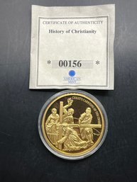 History Of Christianity Christ's Carrying Of The Cross Layered In 24k Gold Commemorative Coin W/COA