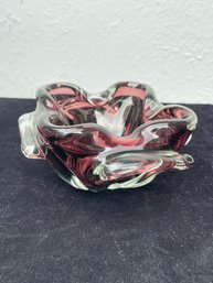 Thick Murano Glass Style Cranberry Ashtray Art Glass