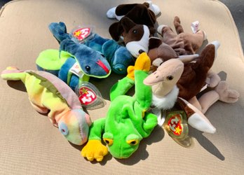 7 Vintage Beanie Babies With Cover Tags ~ Frog, Dog, Snake & More ~