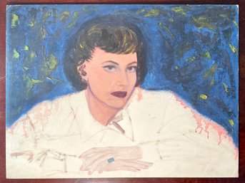 An Original Mid Century Oil On Board Portrait, Unsigned