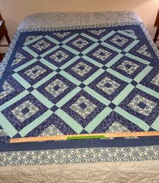 Beautiful Hand Stitched Quilt Throw Blanket By Jane Evraets 62x62' Floral And Blue