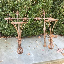 Nice Large Pair Of Hand Wrought Iron Sconces - Many Uses - Candles ? Plants ? Shelves ? - Many Many Uses !