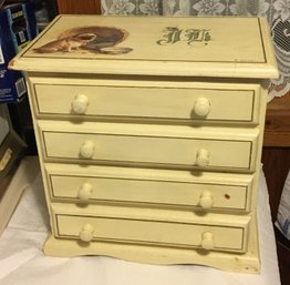 Small Hand Painted Pug Dog Vanity / Sewing Chest Of Drawers Signed