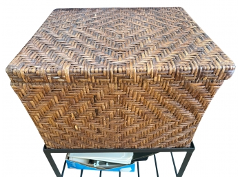 Hinged Wicker File Box With Metal Stand