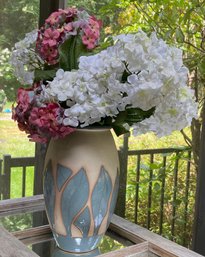 Pottery Vase With Faux Hydrangea