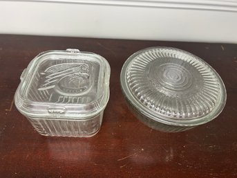 Pair Of Vintage Glass Refrigerator Boxes, One By Federal Glass