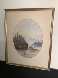 SIGNED WATERCOLOR 1882 OF CASTLE BY WATER