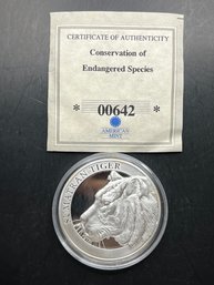 Conservation Of Endangered Species Sumatran Tiger Silver Plated  Commemorative Coin W/COA