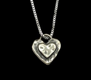 Vintage Sterling Silver Hammered Heart Pendant On Italian Sterling Silver Chain