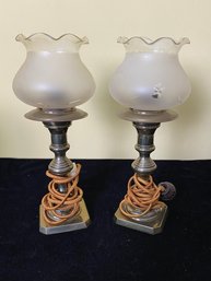 Pair Of Antique Metal Table Lamps