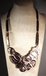 Genuine Carved Abalone Shell And Pearl Bib Necklace