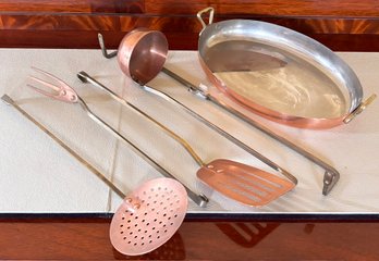 A Tinned Copper Omelette Pan By Benjamin & Medwin And More Copper Accessories