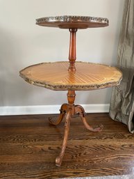 Unique MCM 2 Tier Brown Wooden Butler Table Stand