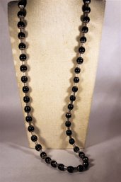 Vintage Mexican Sterling Silver Black Onyx Elongated Necklace