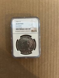 Beautiful 1934 Peace Dollar AU Details Cleaned In Plastic NGC Case